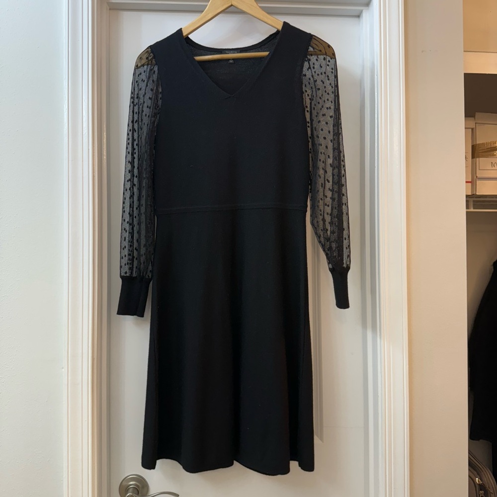 Talbots Black Sheath Dress with Bishop Sleeves V-Neck